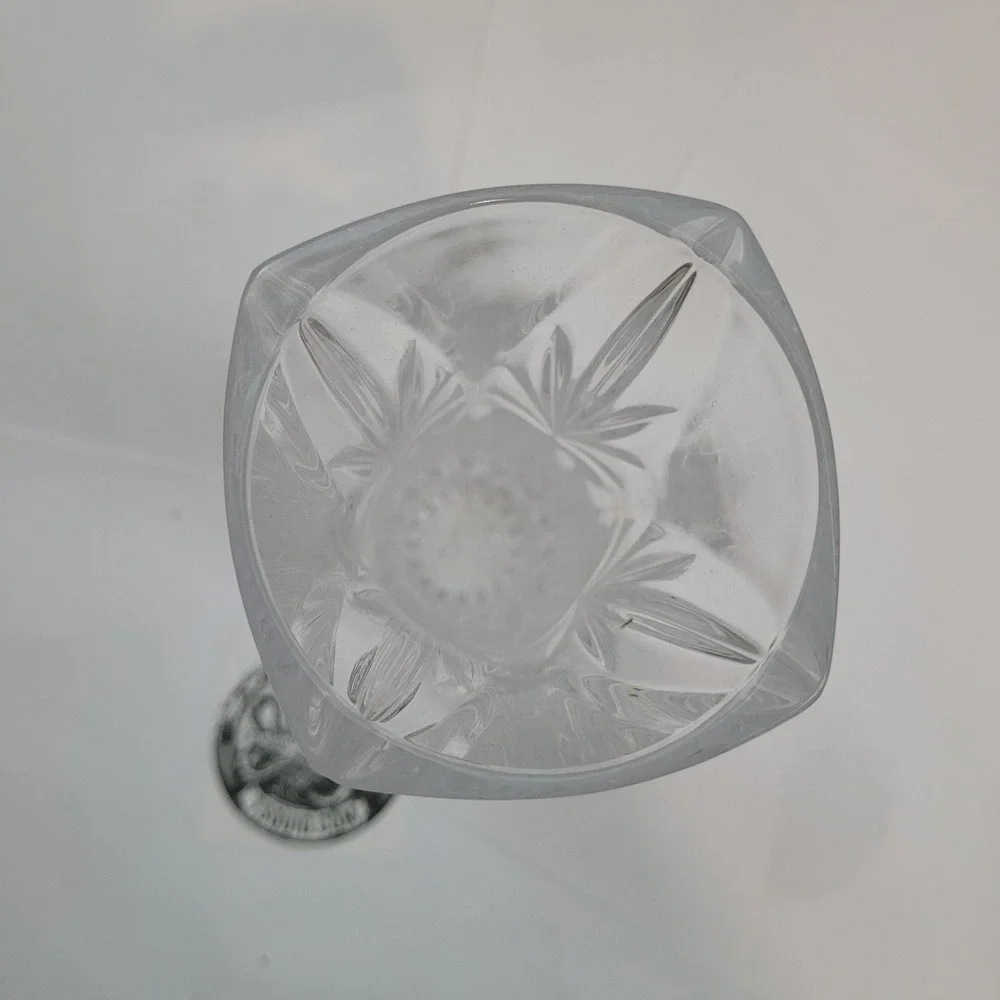 Vintage Crystal Bud Vase Starburst Fan Cut Glass 6.25 Inch Square Rim Scalloped